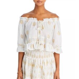 AQUA OFF THE SHOULDER TOP SIZE XS NWT COTTON GOLD METTALIC $68 BOHO INDIE VIBES